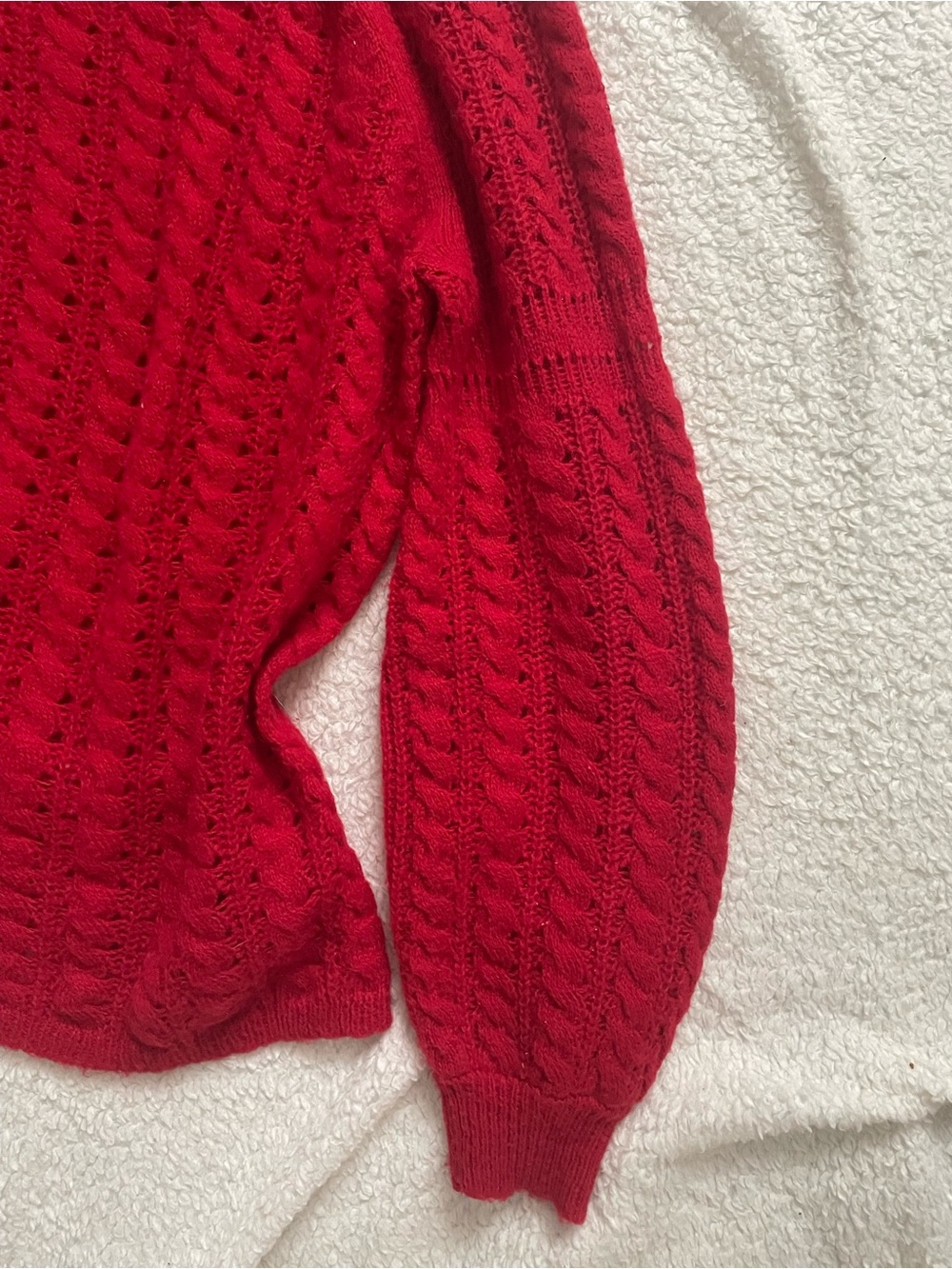 LOFT Bright Red Open-Knit Crewneck Sweater - Picture 2 of 7